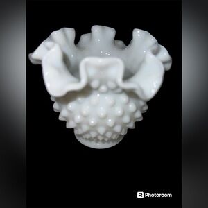 Vintage Small Fenton Milk Glass Hobnail Vase